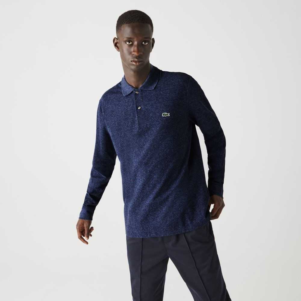 Lacoste Original L.12.12 Long Sleeve Heathered Cotton Polo Blue Chine | VXZO-81207