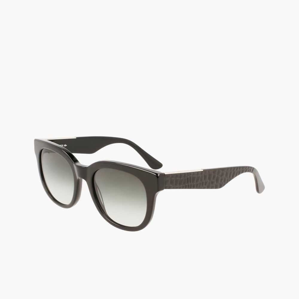Lacoste Oval Acetate Croco Skin Sunglasses Matt Black | BVUI-94617