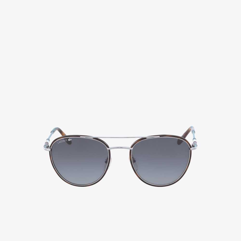 Lacoste Oval Metal Novak Djokovic Collection Sunglasses Matte Silver | KBHD-89034