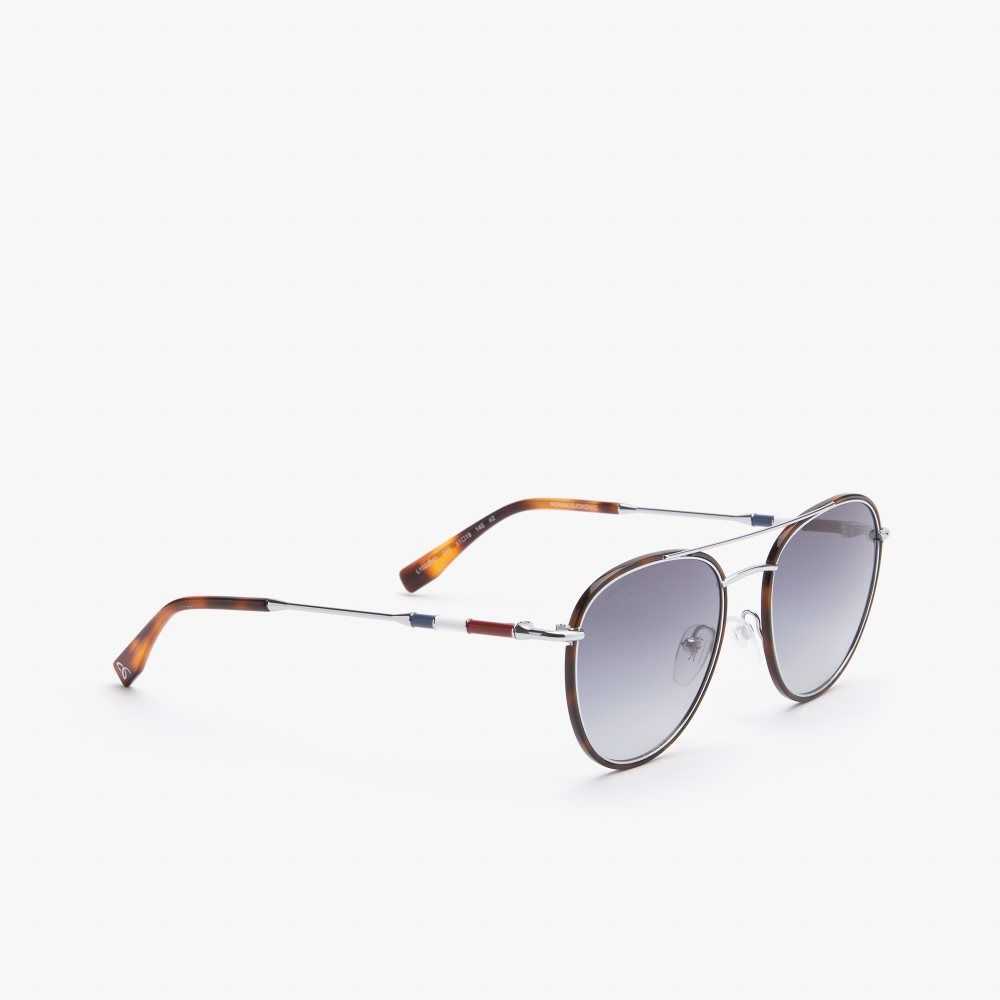 Lacoste Oval Metal Novak Djokovic Collection Sunglasses Matte Silver | TCEI-27138