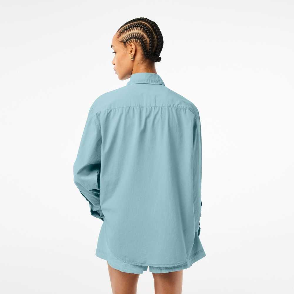 Lacoste Oversized Cotton Poplin Shirt Blue | TWKD-98056