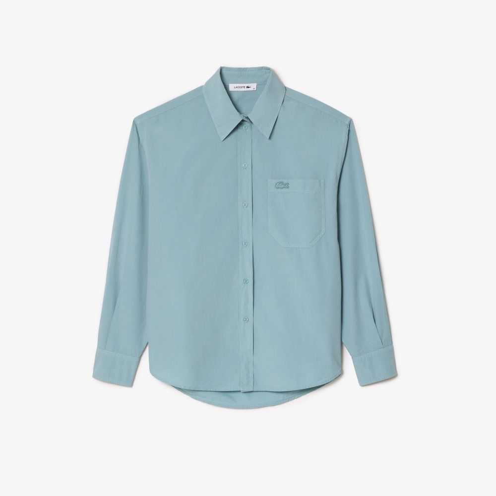 Lacoste Oversized Cotton Poplin Shirt Blue | TWKD-98056