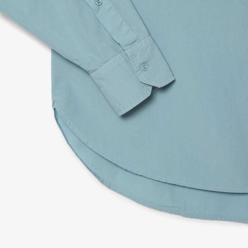 Lacoste Oversized Cotton Poplin Shirt Blue | TWKD-98056