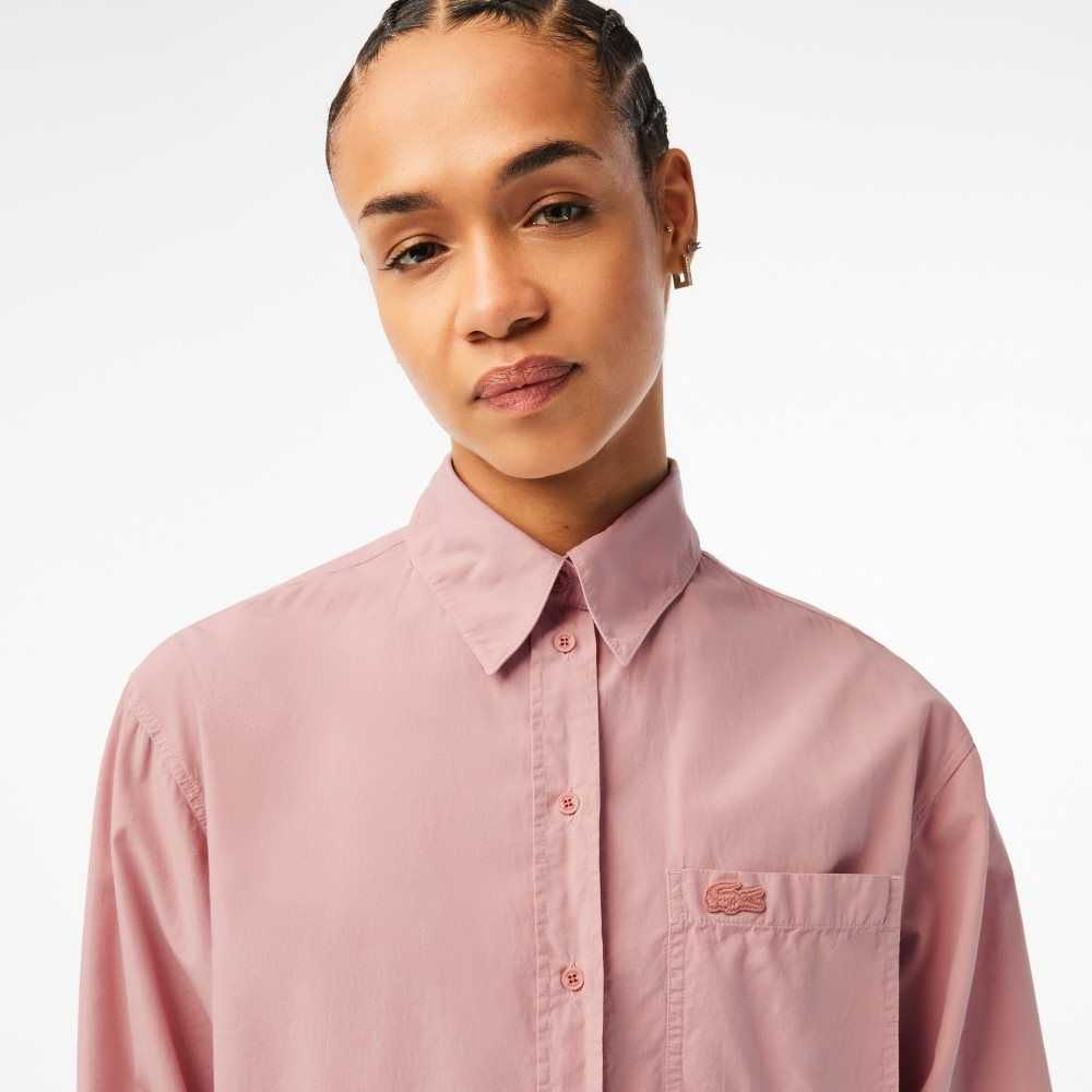 Lacoste Oversized Cotton Poplin Shirt Pink | FQIE-52069