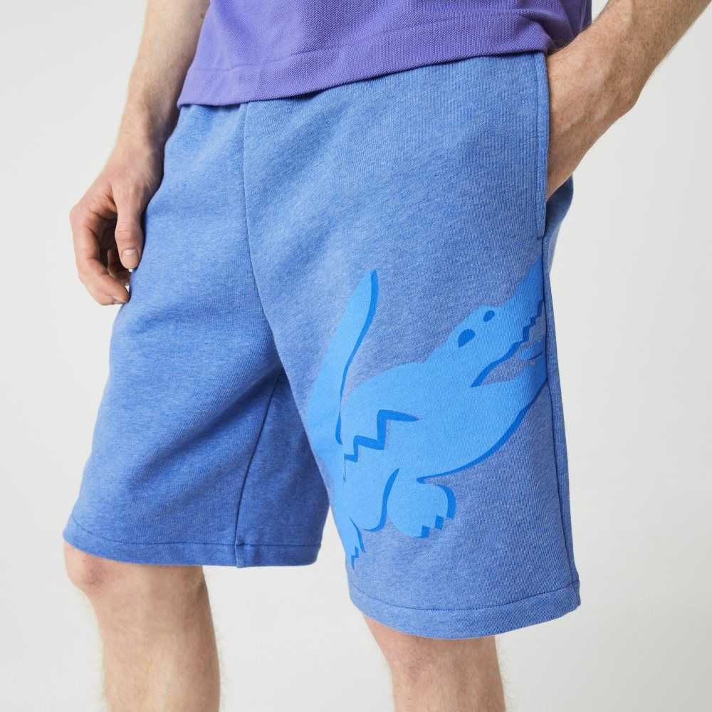 Lacoste Oversized Crocodile Print Organic Cotton Fleece Shorts Blue Chine | YLQX-76938