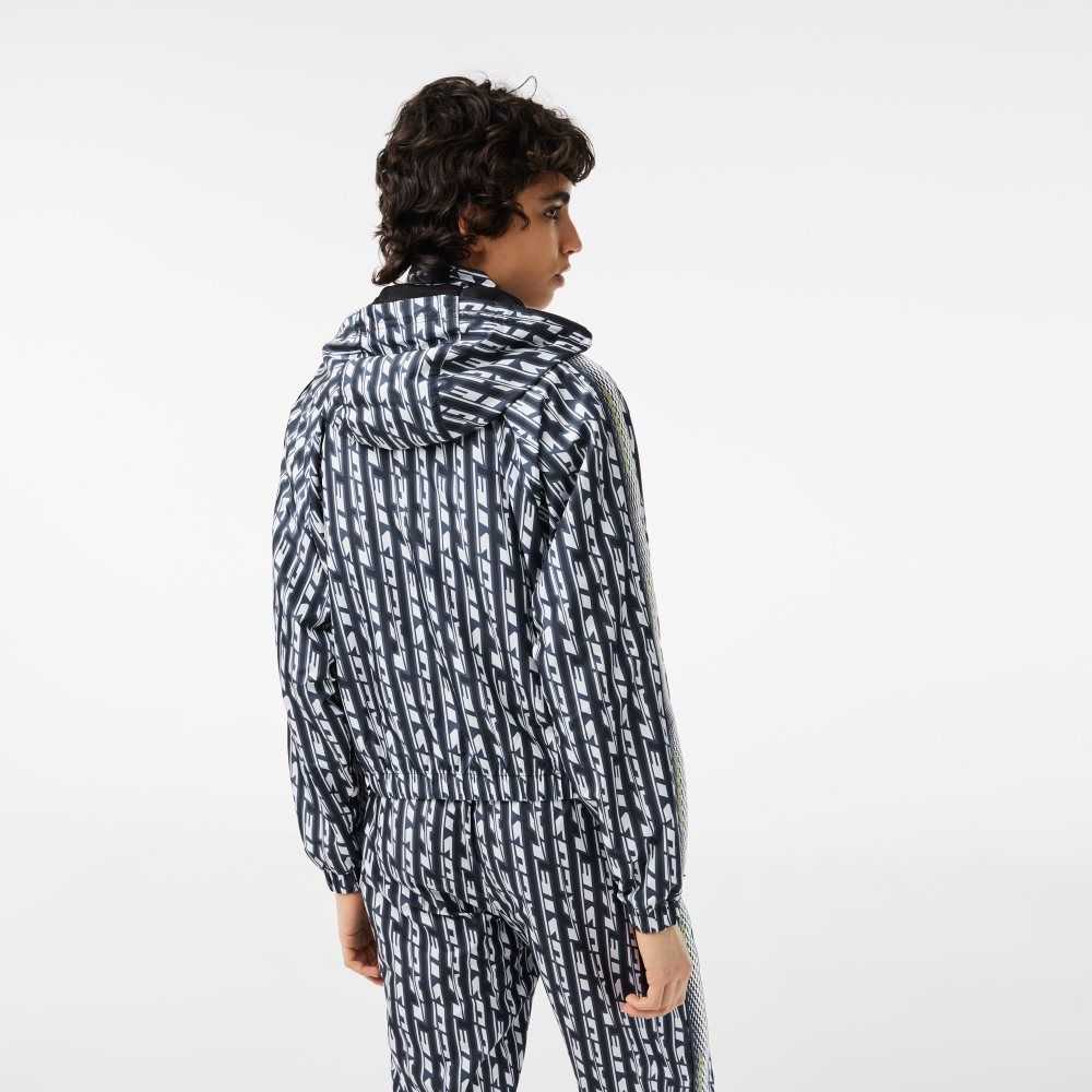 Lacoste Oversized Hooded Track Jacket Black / Blue / White | UKEX-73915