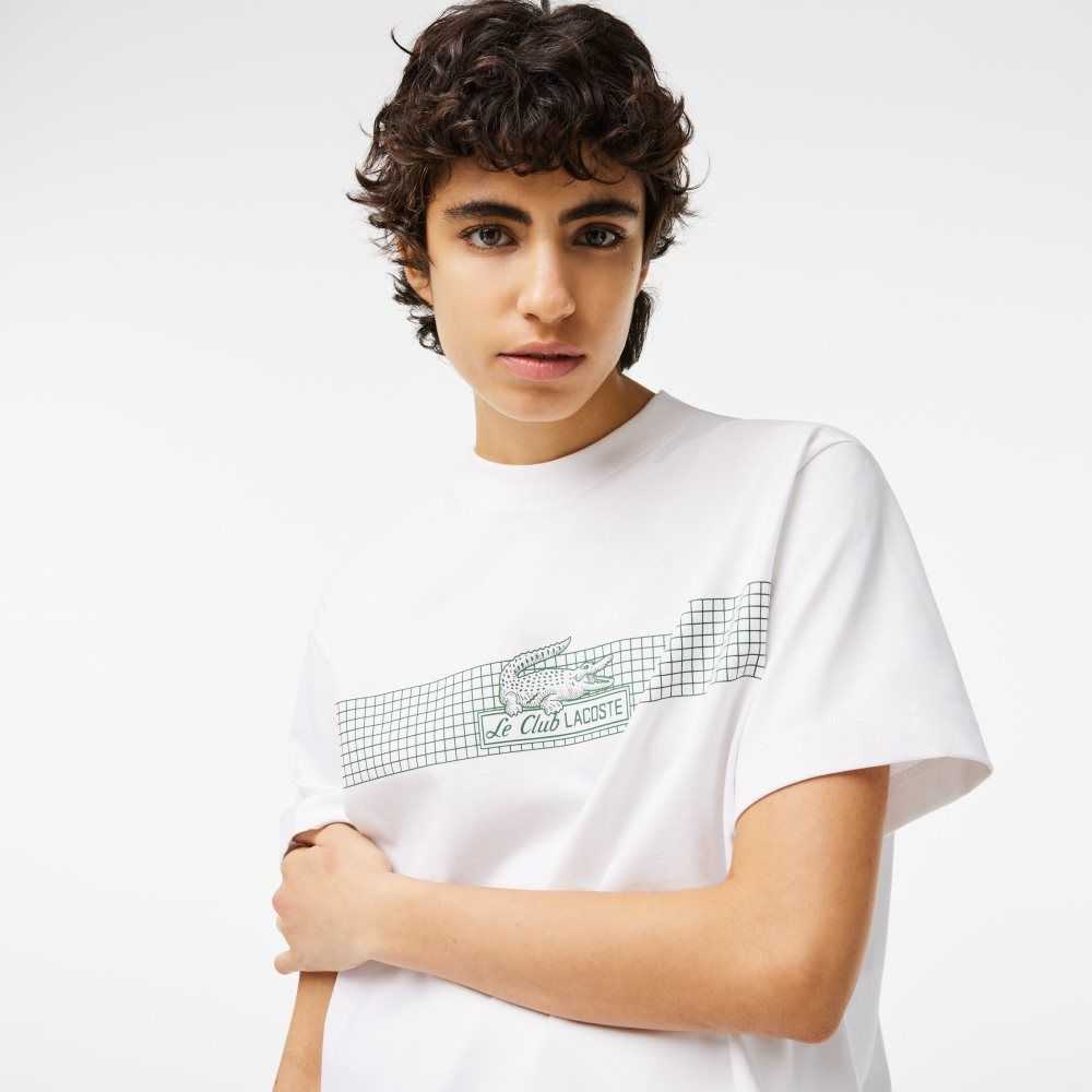 Lacoste Oversized Net Print Jersey T-Shirt White | XDCY-65947