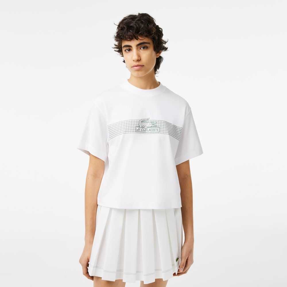 Lacoste Oversized Net Print Jersey T-Shirt White | XDCY-65947