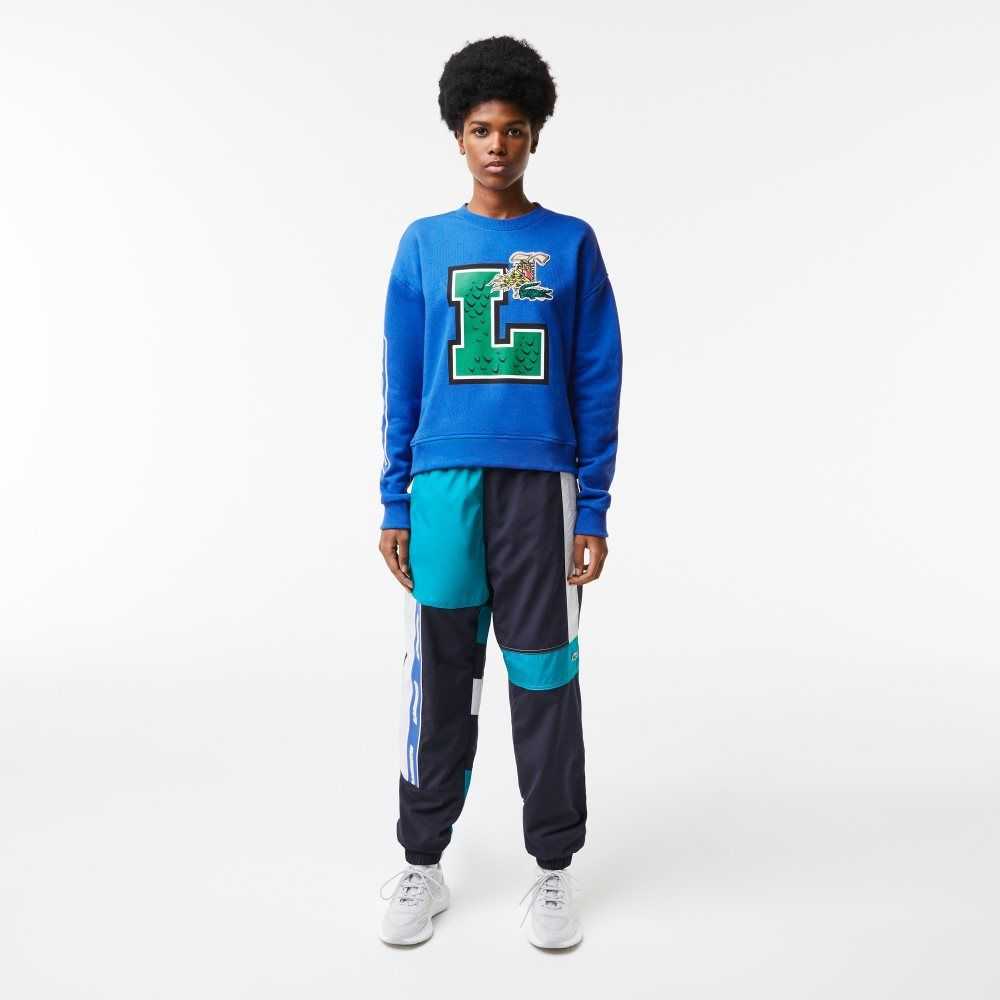 Lacoste Oversized Print And Branded Sweatshirt Blue | JIAK-95763
