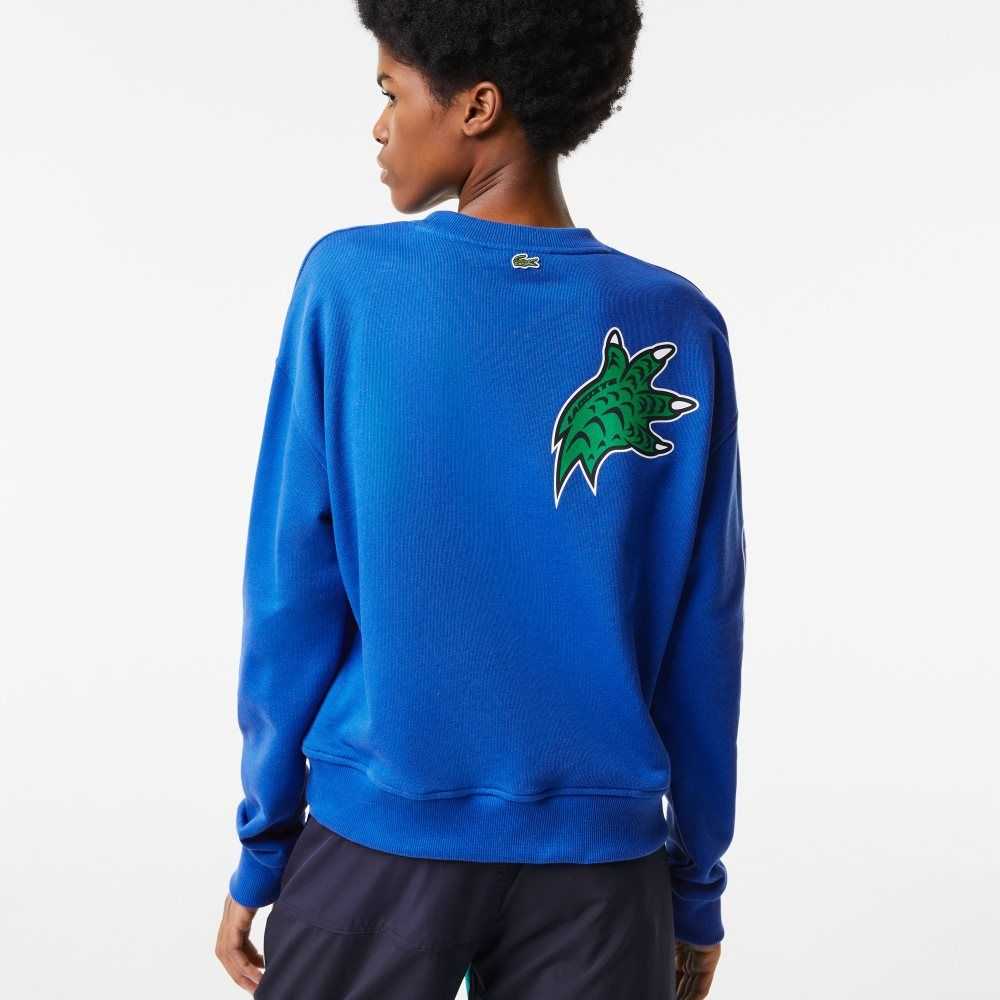Lacoste Oversized Print And Branded Sweatshirt Blue | JIAK-95763