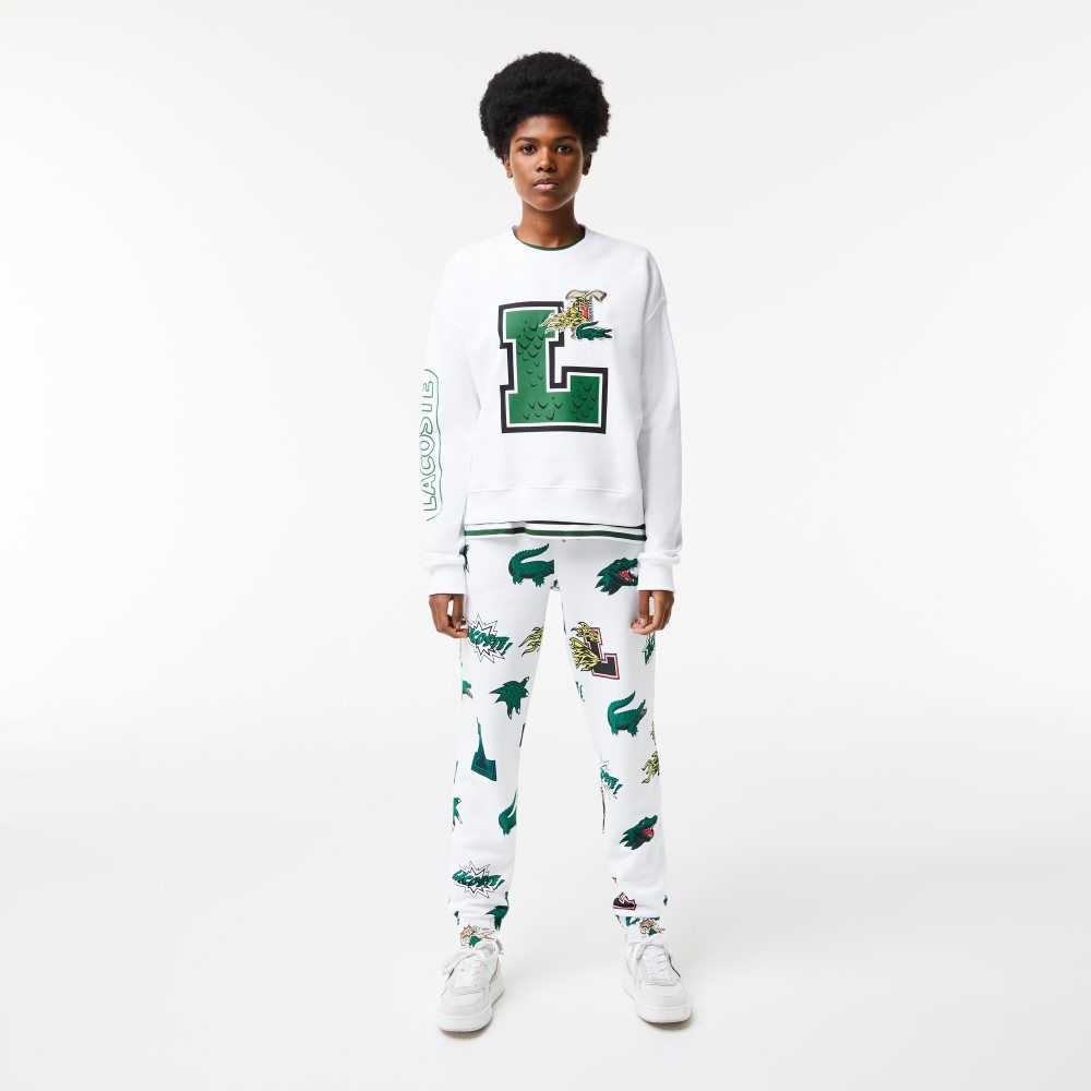 Lacoste Oversized Print And Branded Sweatshirt White | YFOP-26794