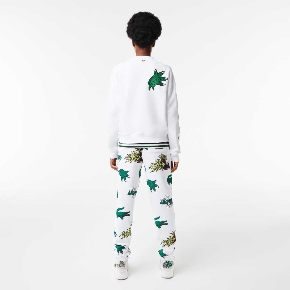 Lacoste Oversized Print And Branded Sweatshirt White | YFOP-26794