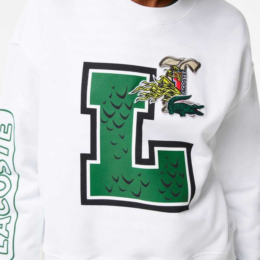 Lacoste Oversized Print And Branded Sweatshirt White | YFOP-26794