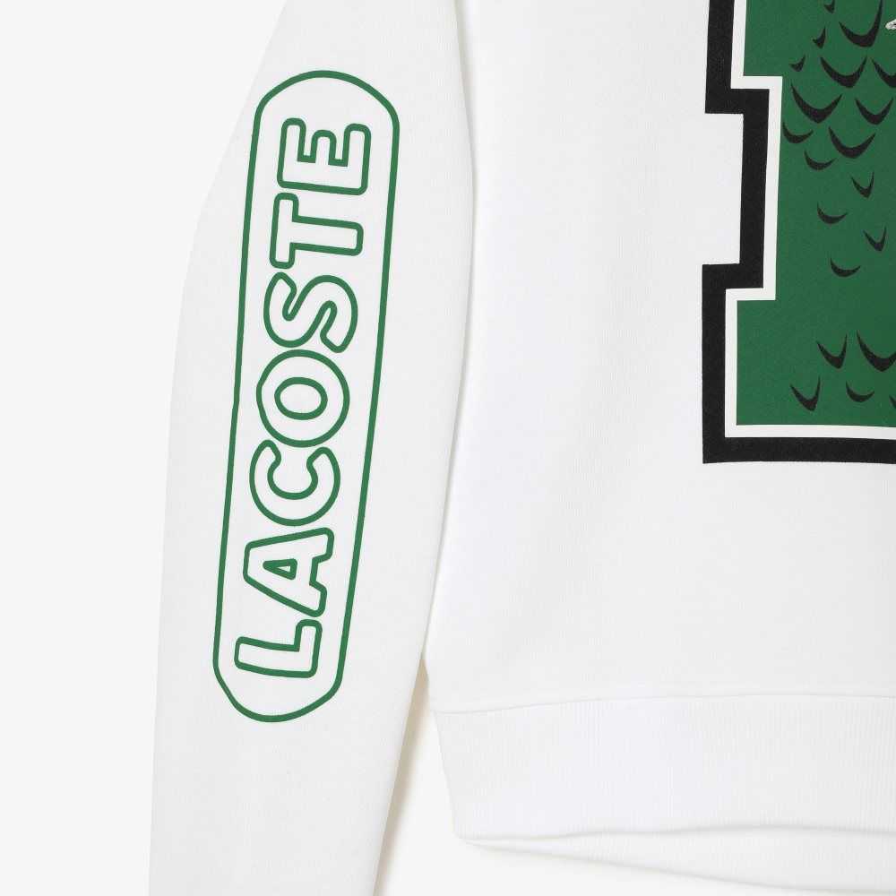 Lacoste Oversized Print And Branded Sweatshirt White | YFOP-26794