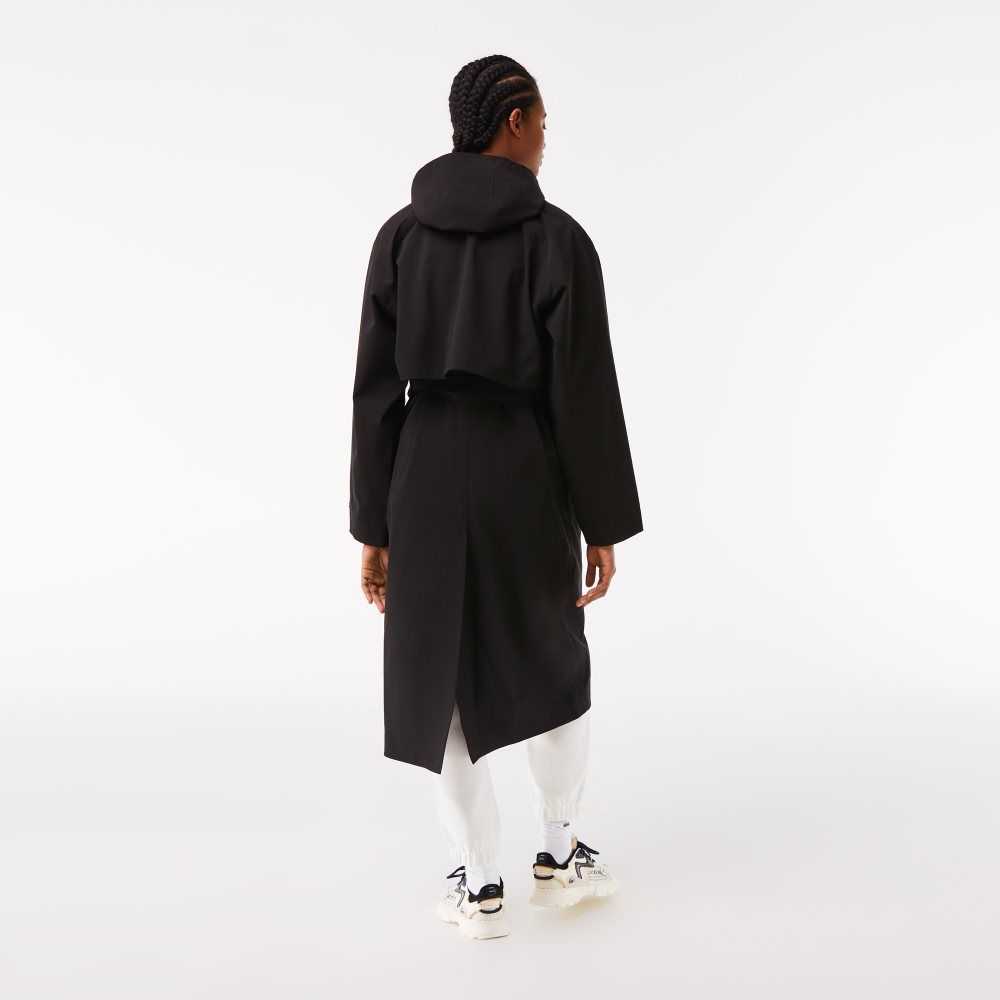 Lacoste Oversized Trench Coat Black | FITN-29478