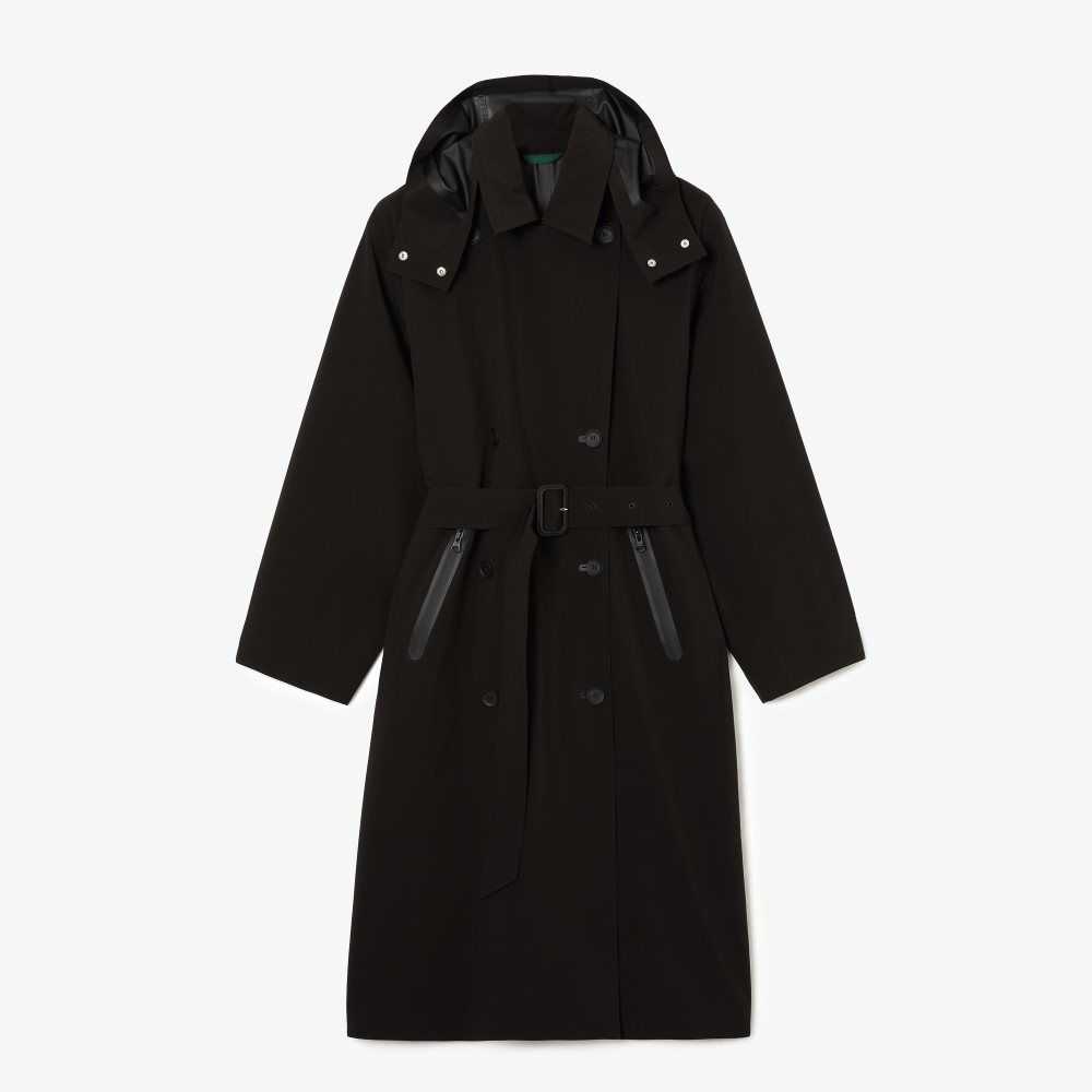 Lacoste Oversized Trench Coat Black | FITN-29478