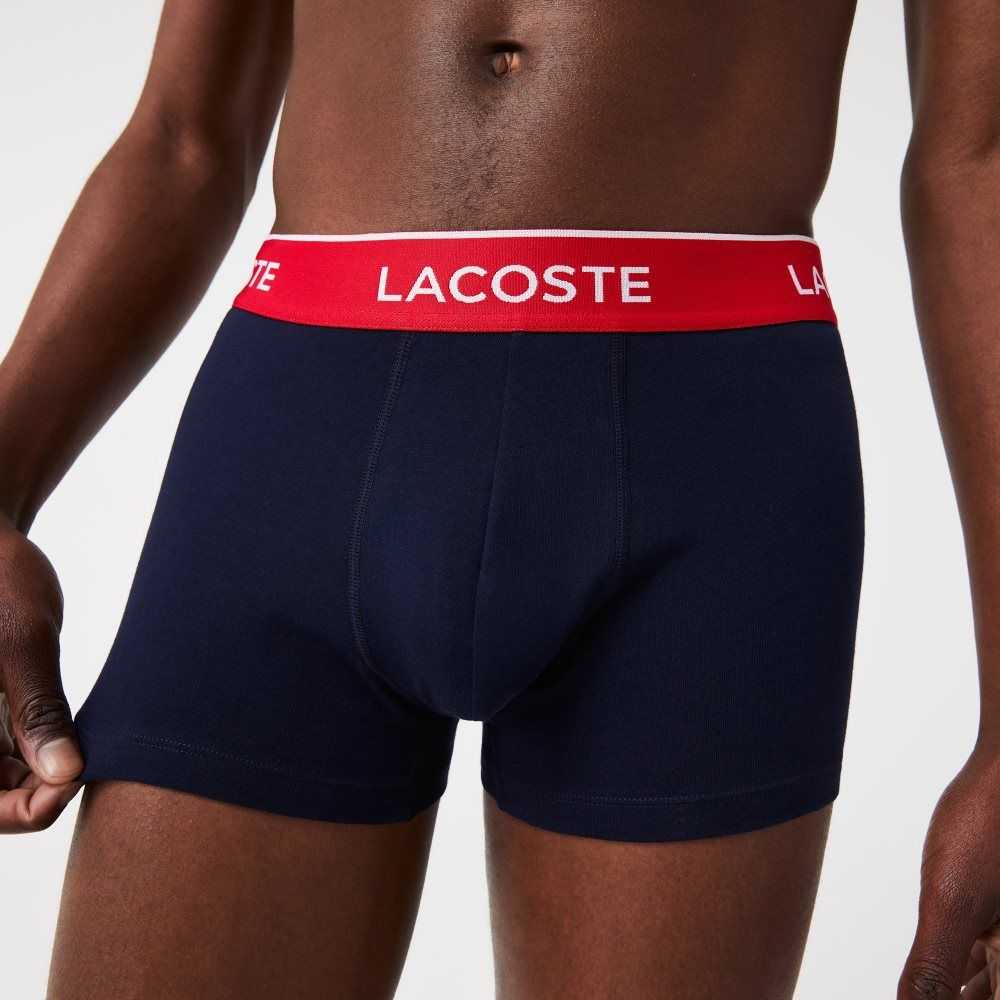 Lacoste Pack Of 3 Navy Casual Boxer Briefs With Contrasting Waistband Navy Blue / Green / Red / Navy Blue | BLQC-50472