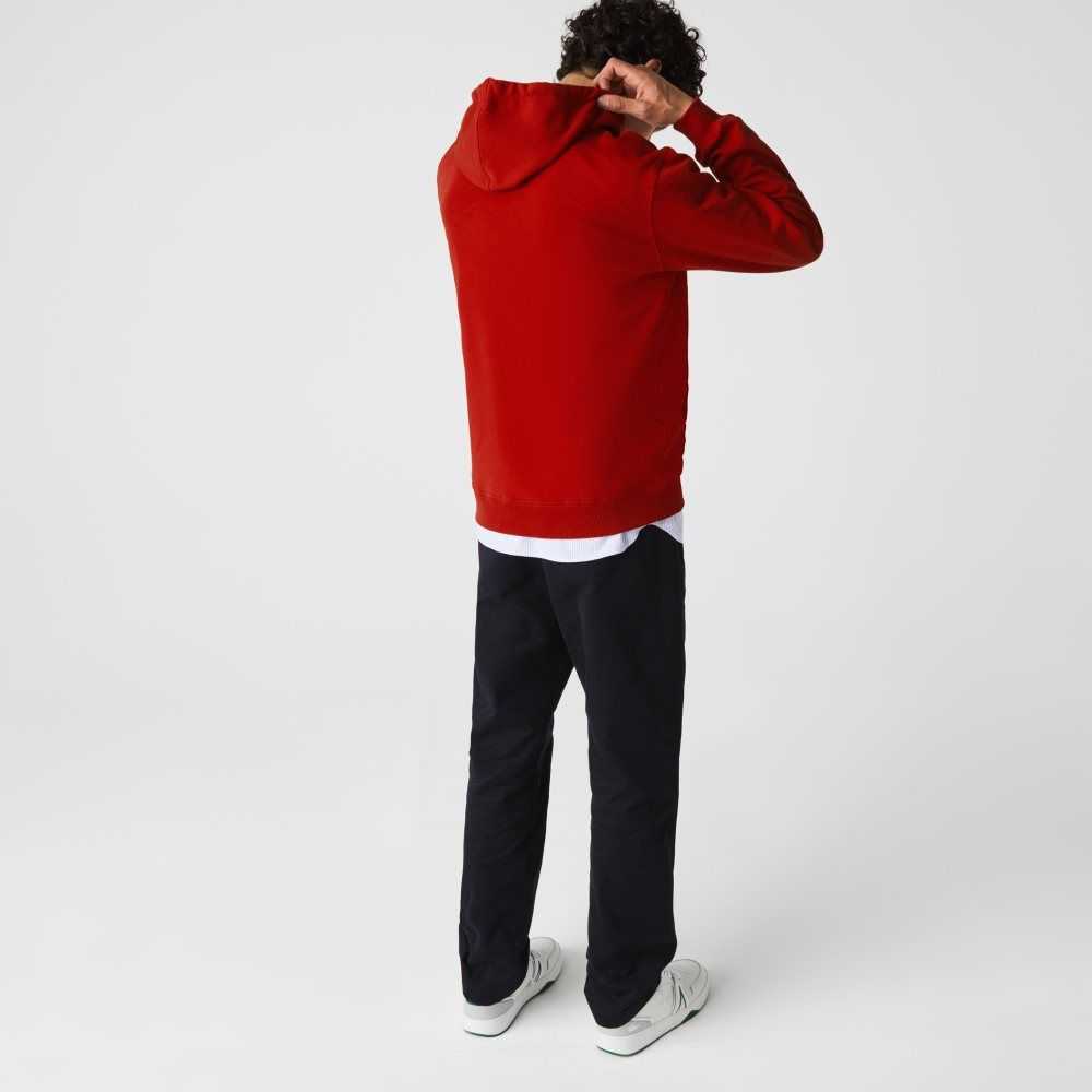 Lacoste Pennants L Badge Hooded Cotton Fleece Sweatshirt Red | KPGH-15293