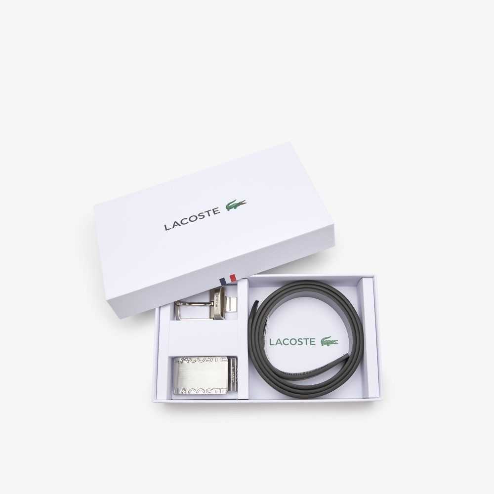 Lacoste Pin And Flat Buckle Belt Gift Set Noir Magnet | IXNV-94072