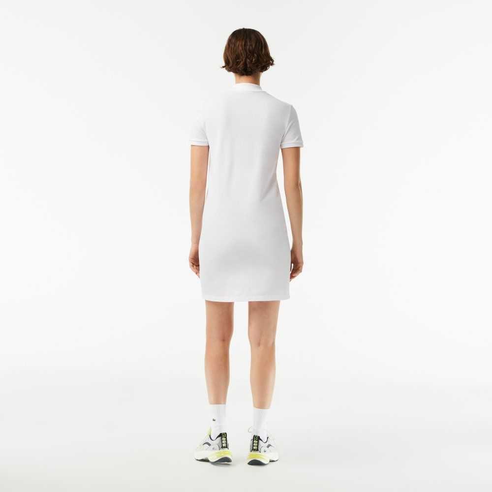 Lacoste Pique Knit Polo Dress White | TLYM-03216