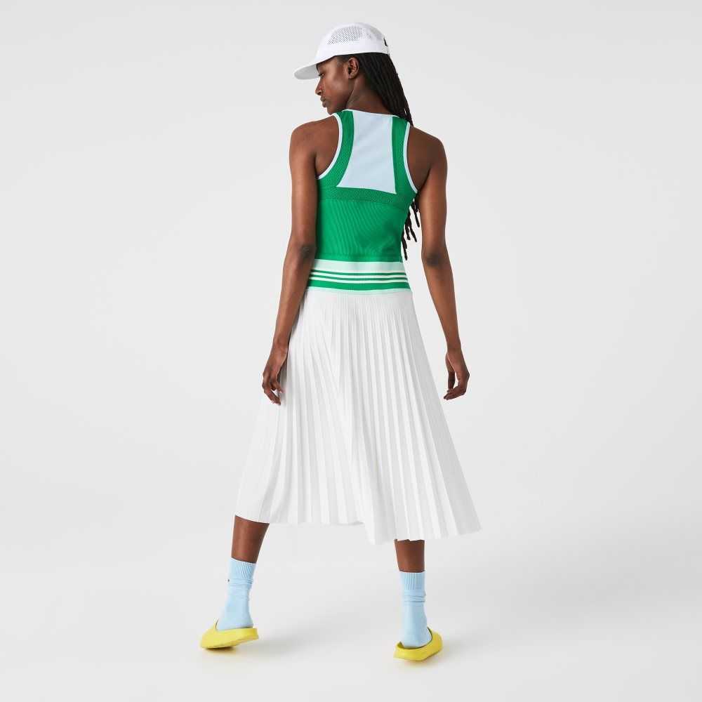 Lacoste Pleated Colorblock Tank Top Dress Blue / Green / White | LHKR-58307