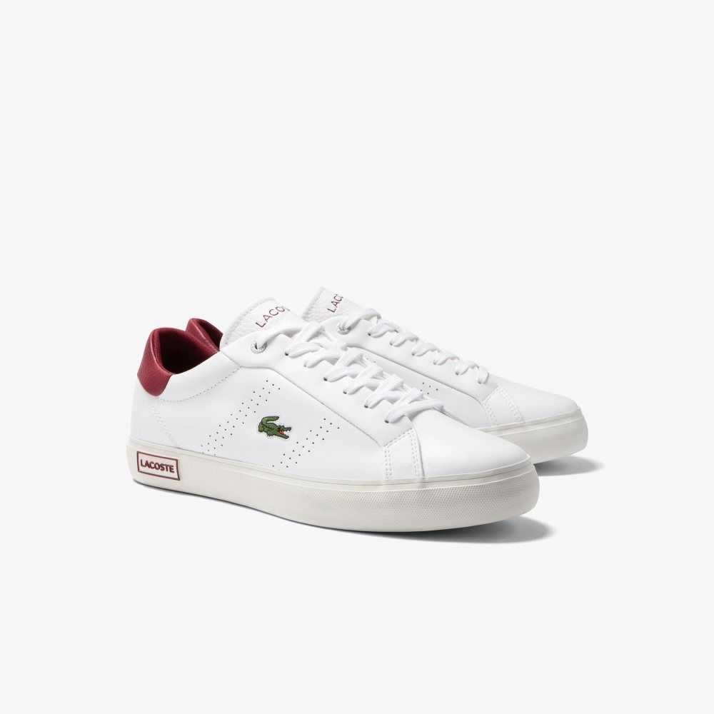 Lacoste Powercourt 2.0 Leather Heel Pop Sneakers White / Red | KZAY-50274