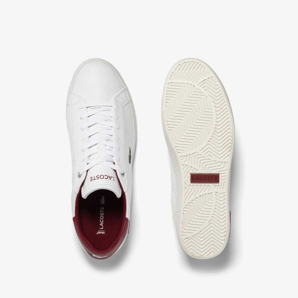 Lacoste Powercourt 2.0 Leather Heel Pop Sneakers White / Red | KZAY-50274