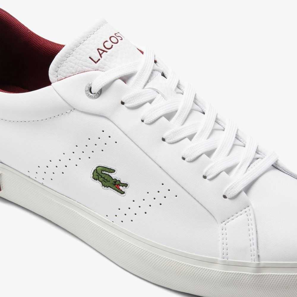 Lacoste Powercourt 2.0 Leather Heel Pop Sneakers White / Red | KZAY-50274