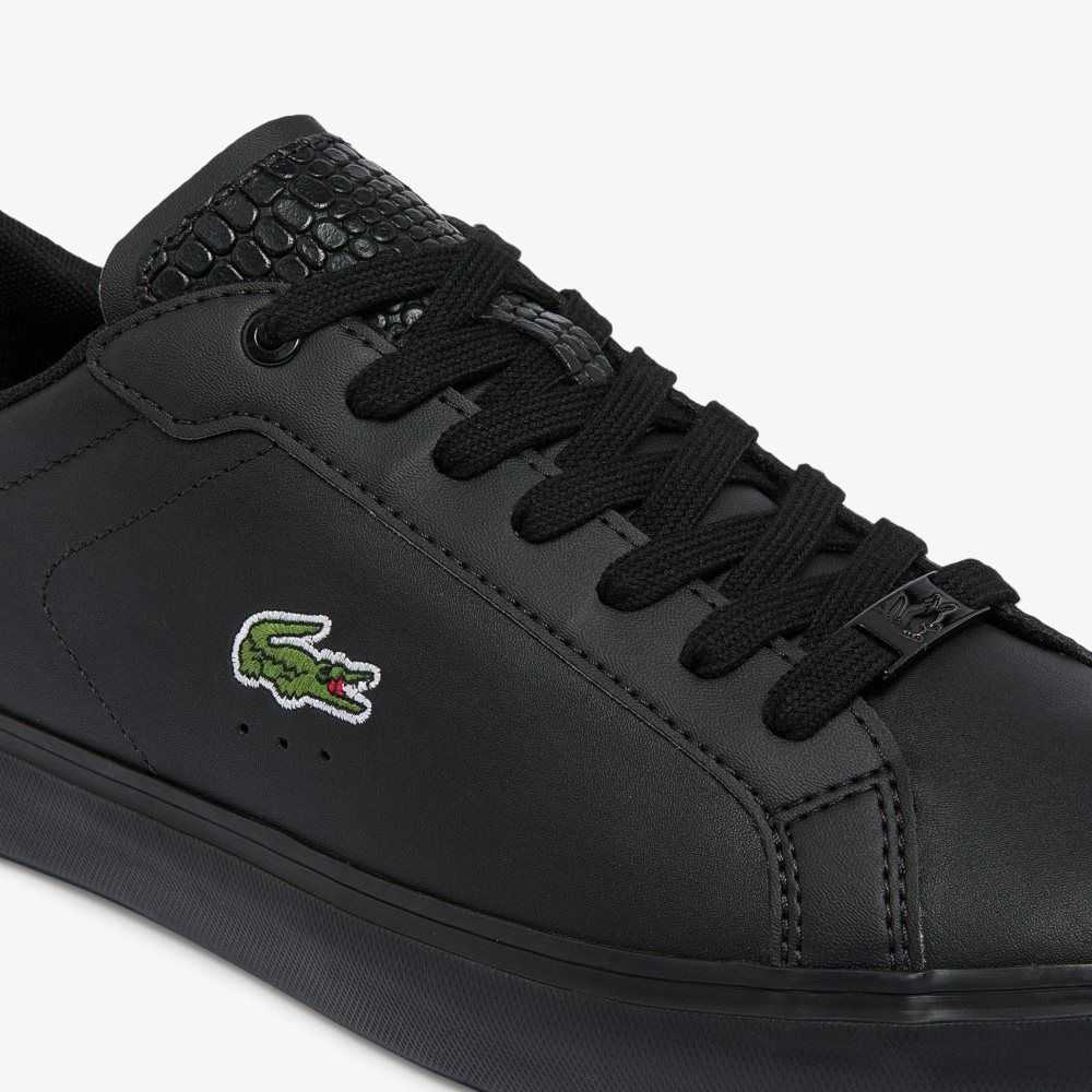 Lacoste Powercourt Burnished Leather Sneakers Blk/Blk | SFTK-59826