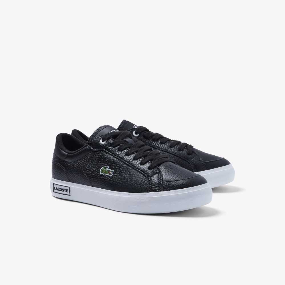 Lacoste Powercourt Leather Detailed Sneakers Black/White | WRSN-67452