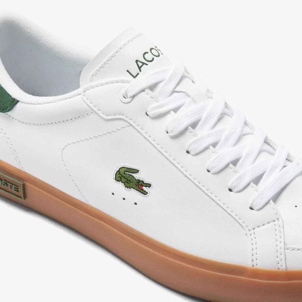 Lacoste Powercourt Leather Heel Pop Sneakers Wht/Gum | ZDWH-72619