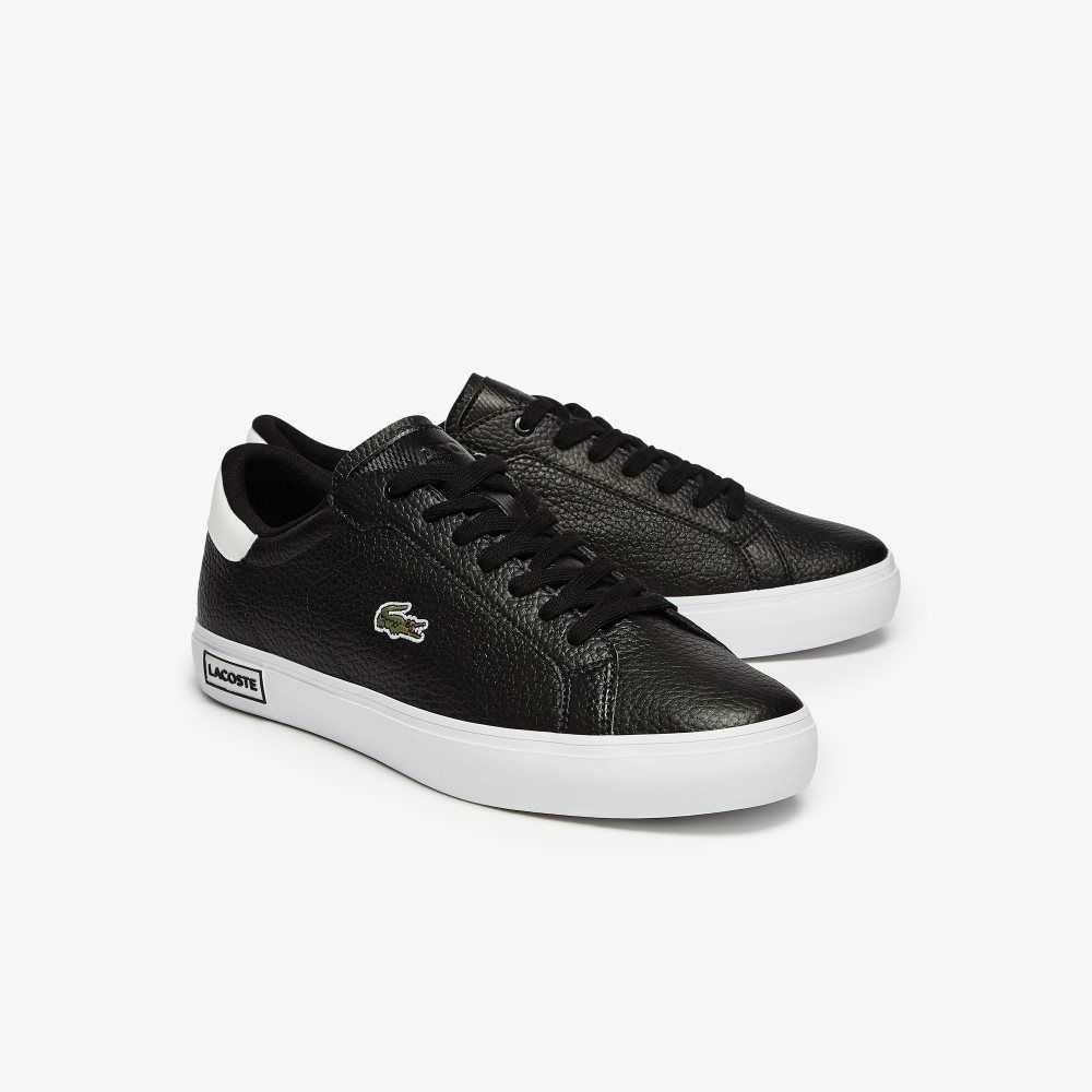 Lacoste Powercourt Leather Sneakers Black/White | HINR-59401