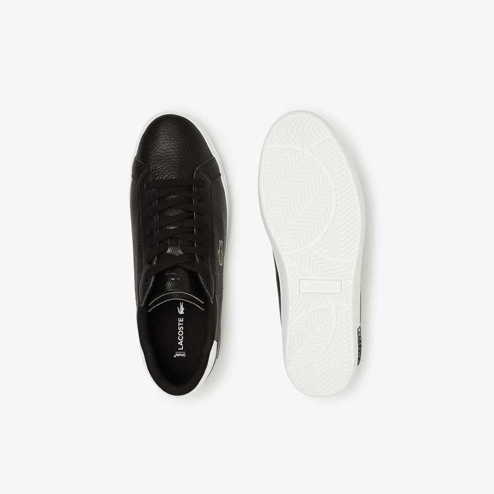 Lacoste Powercourt Leather Sneakers Black/White | HINR-59401