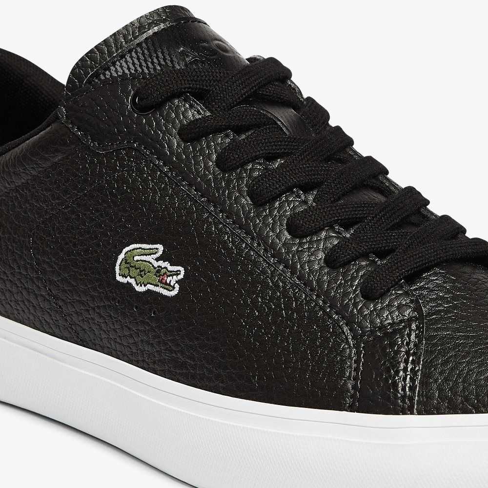 Lacoste Powercourt Leather Sneakers Black/White | HINR-59401