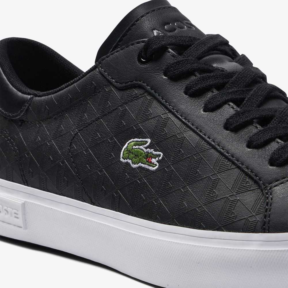 Lacoste Powercourt Leather Sneakers Black/White | WKFQ-63749