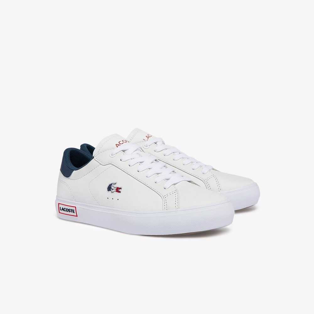 Lacoste Powercourt Leather Tricolor Sneakers Wht/Nvy/Red | GEDX-94827