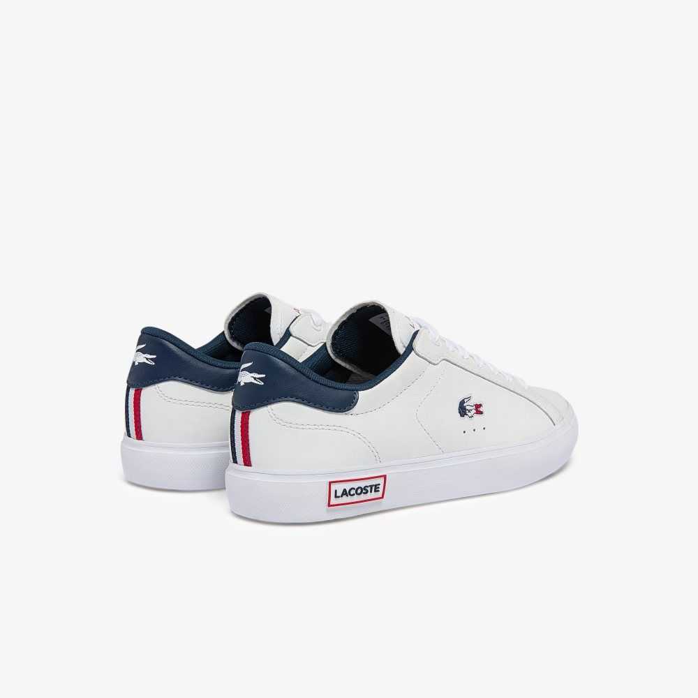 Lacoste Powercourt Leather Tricolor Sneakers Wht/Nvy/Red | GEDX-94827