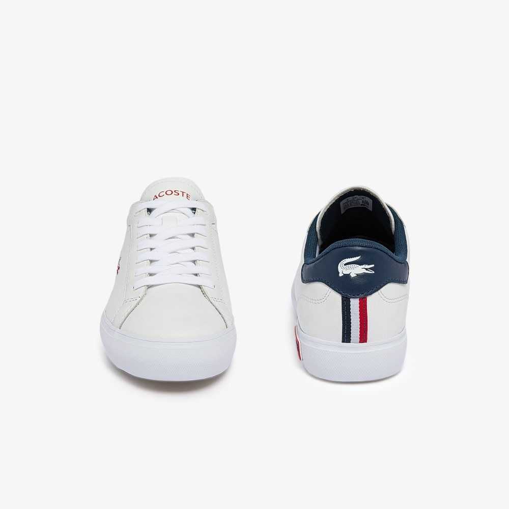 Lacoste Powercourt Leather Tricolor Sneakers Wht/Nvy/Red | GEDX-94827