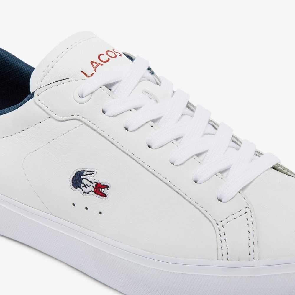 Lacoste Powercourt Leather Tricolor Sneakers Wht/Nvy/Red | GEDX-94827