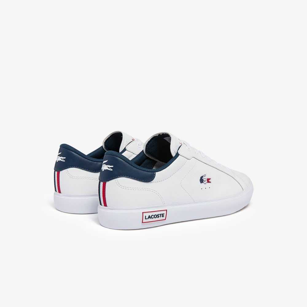 Lacoste Powercourt Leather Tricolor Sneakers Wht/Nvy/Red | QDMH-94162