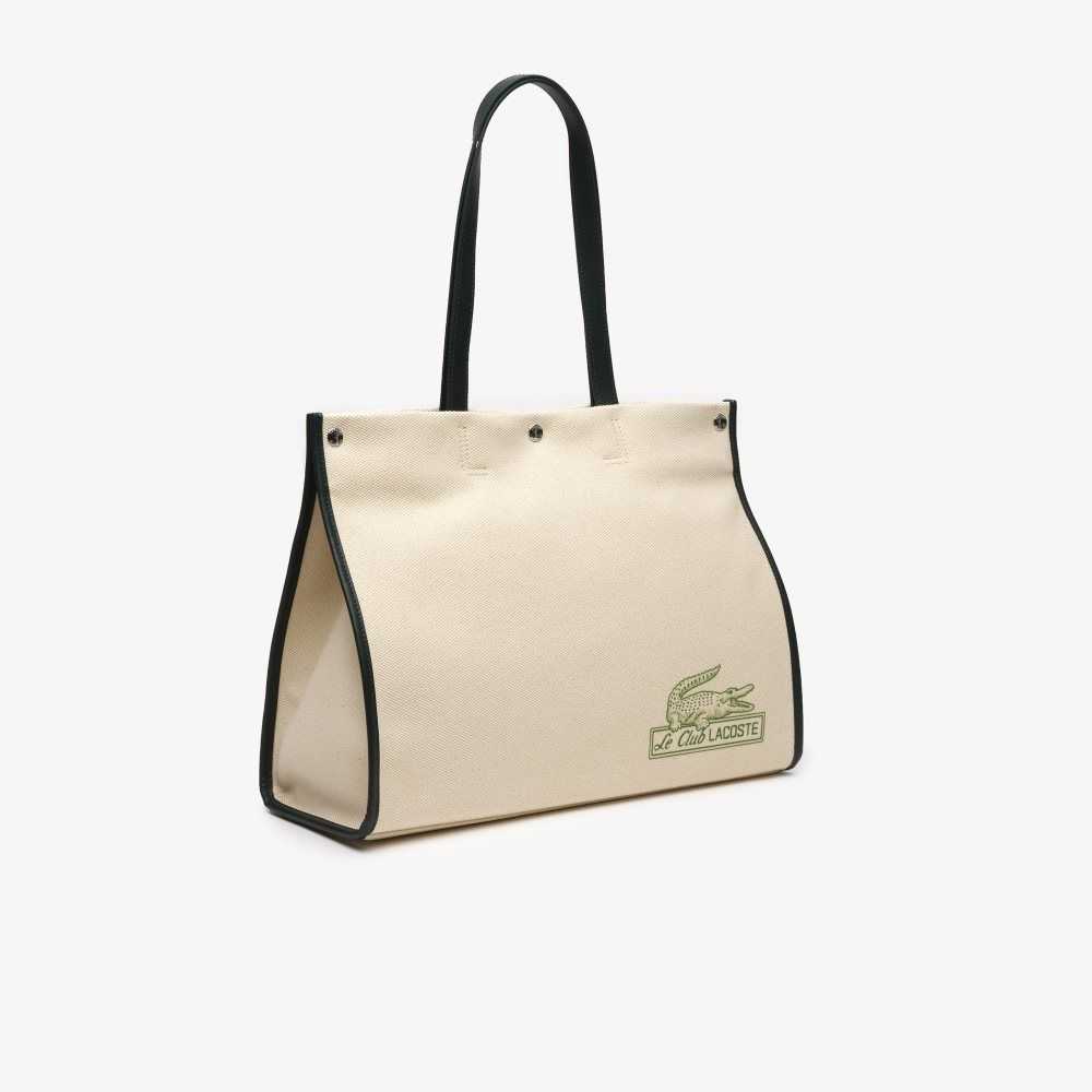 Lacoste Print Front Tote Bag Natural Sinople Estragon | AIJK-68543