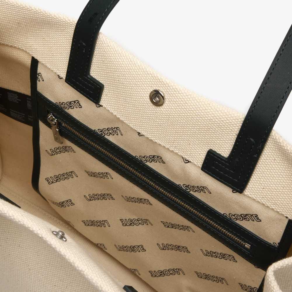 Lacoste Print Front Tote Bag Natural Sinople Estragon | AIJK-68543