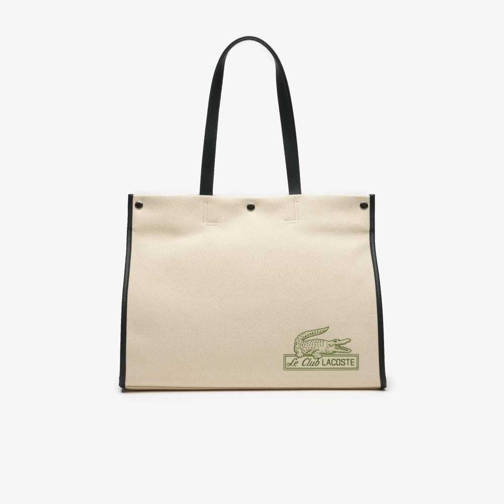 Lacoste Print Front Tote Bag Natural Sinople Estragon | AIJK-68543