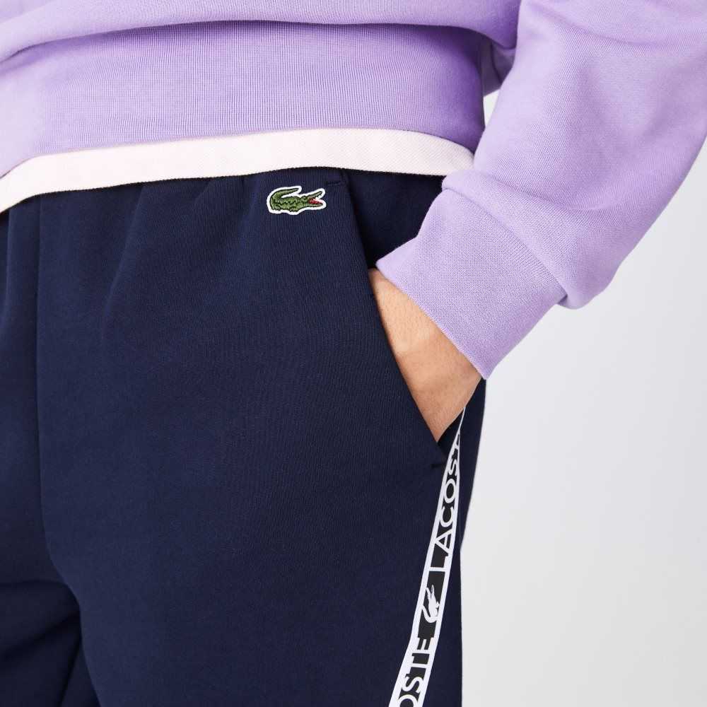 Lacoste Printed Bands Brushed Fleece Shorts Navy Blue | LXAB-76392