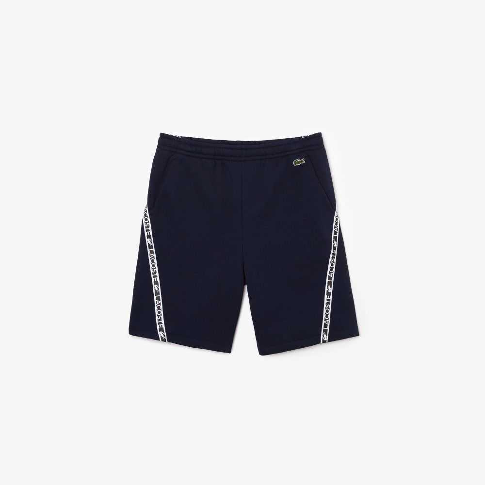 Lacoste Printed Bands Brushed Fleece Shorts Navy Blue | LXAB-76392