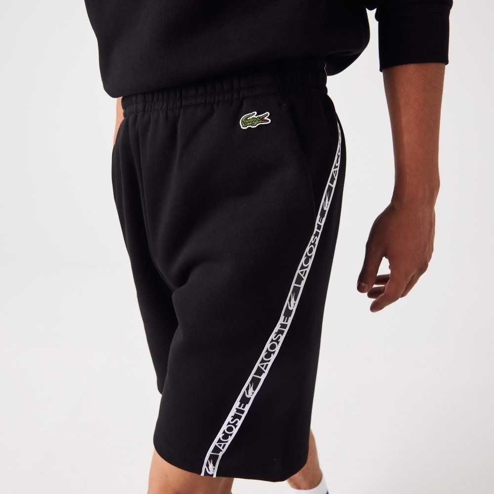 Lacoste Printed Bands Brushed Fleece Shorts Black | WMAI-06492