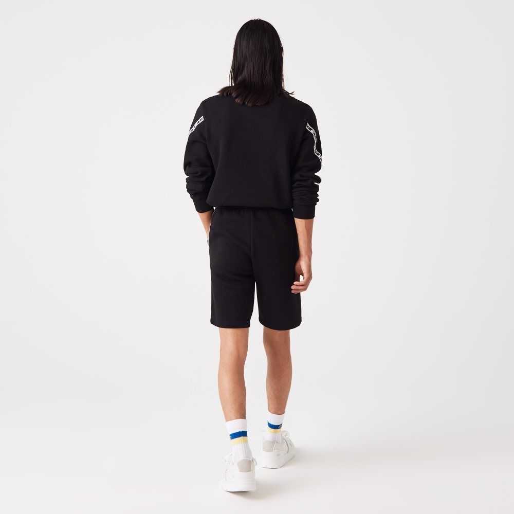 Lacoste Printed Bands Brushed Fleece Shorts Black | WMAI-06492