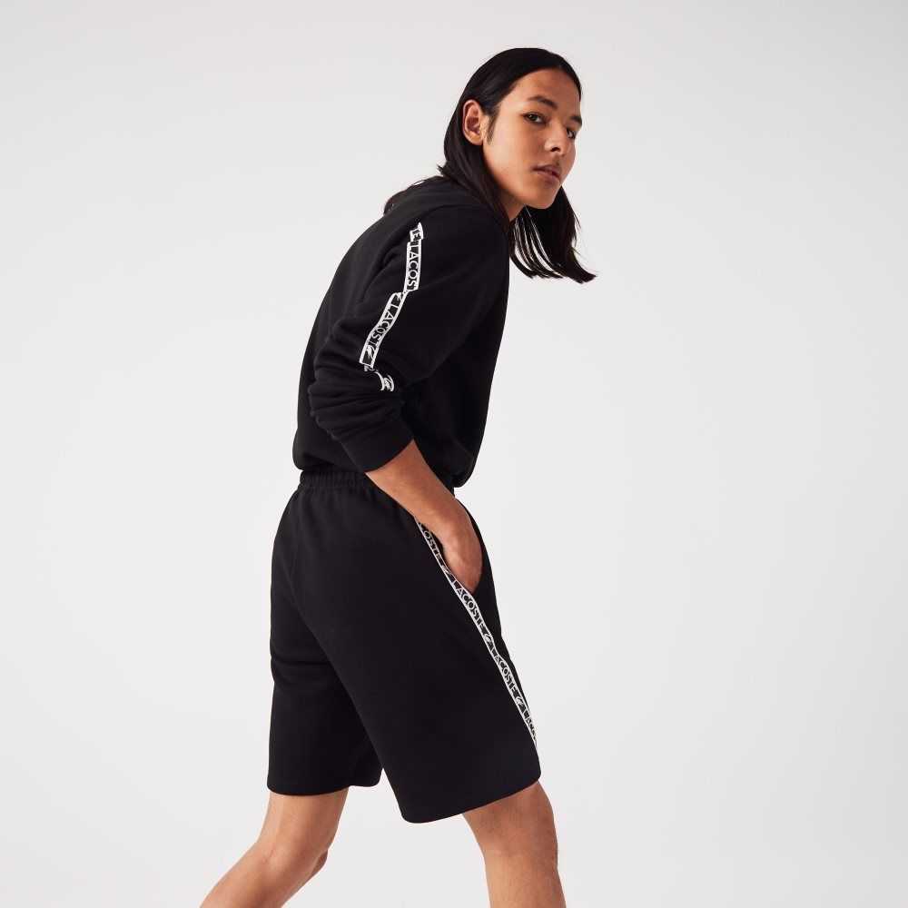 Lacoste Printed Bands Brushed Fleece Shorts Black | WMAI-06492