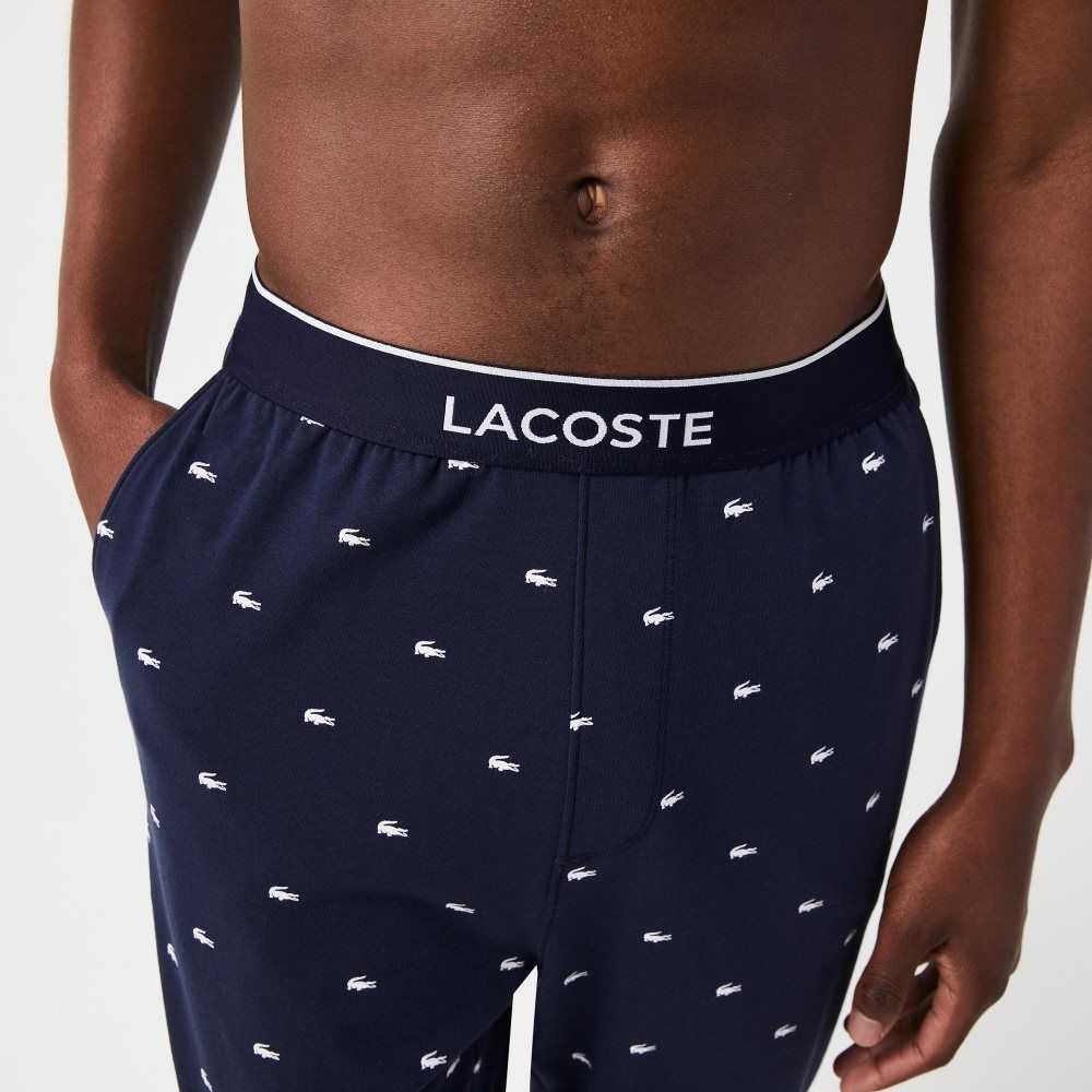 Lacoste Printed Jersey Pajama Pants Navy Blue / White | GAMU-28730