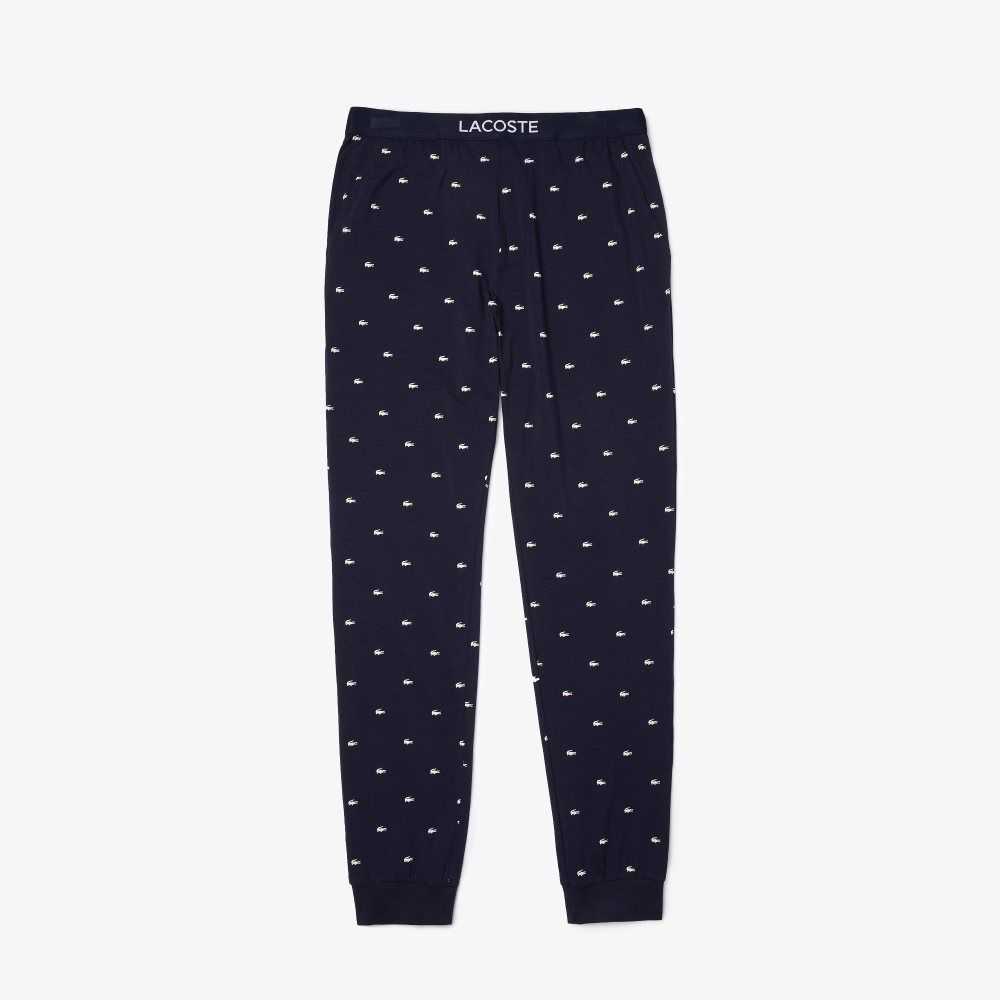 Lacoste Printed Jersey Pajama Pants Navy Blue / White | GAMU-28730